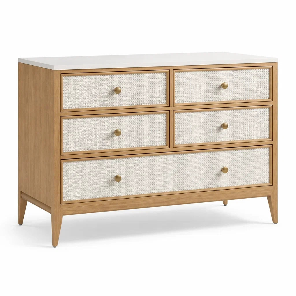 Cassettiera in legno e rattan con 6 cassetti