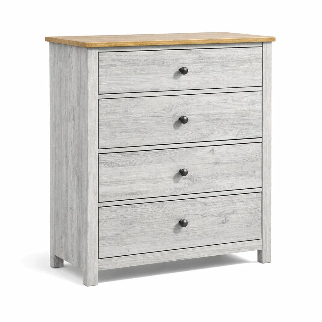 Cassettiera in legno con 4 cassetti grigio e rovere