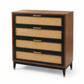 Cassettiera in legno e rattan con 4 cassetti marrone e nero