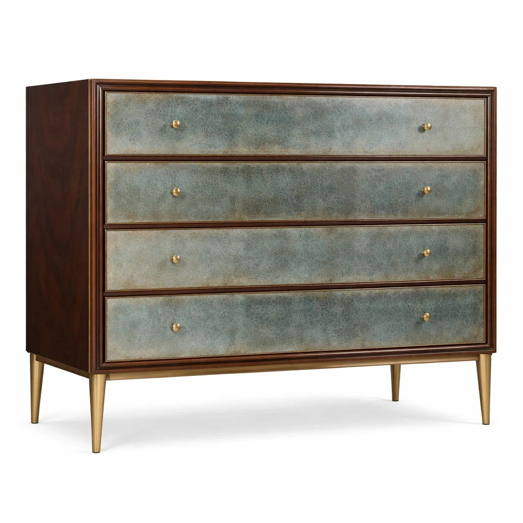 Cassettiera in Legno e Metallo con Finitura Decorata, 100x45x85 cm
