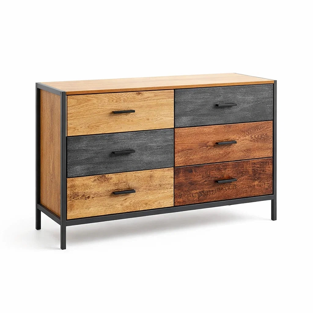 Cassettiera in Legno e Metallo con 6 Cassetti Multicolori