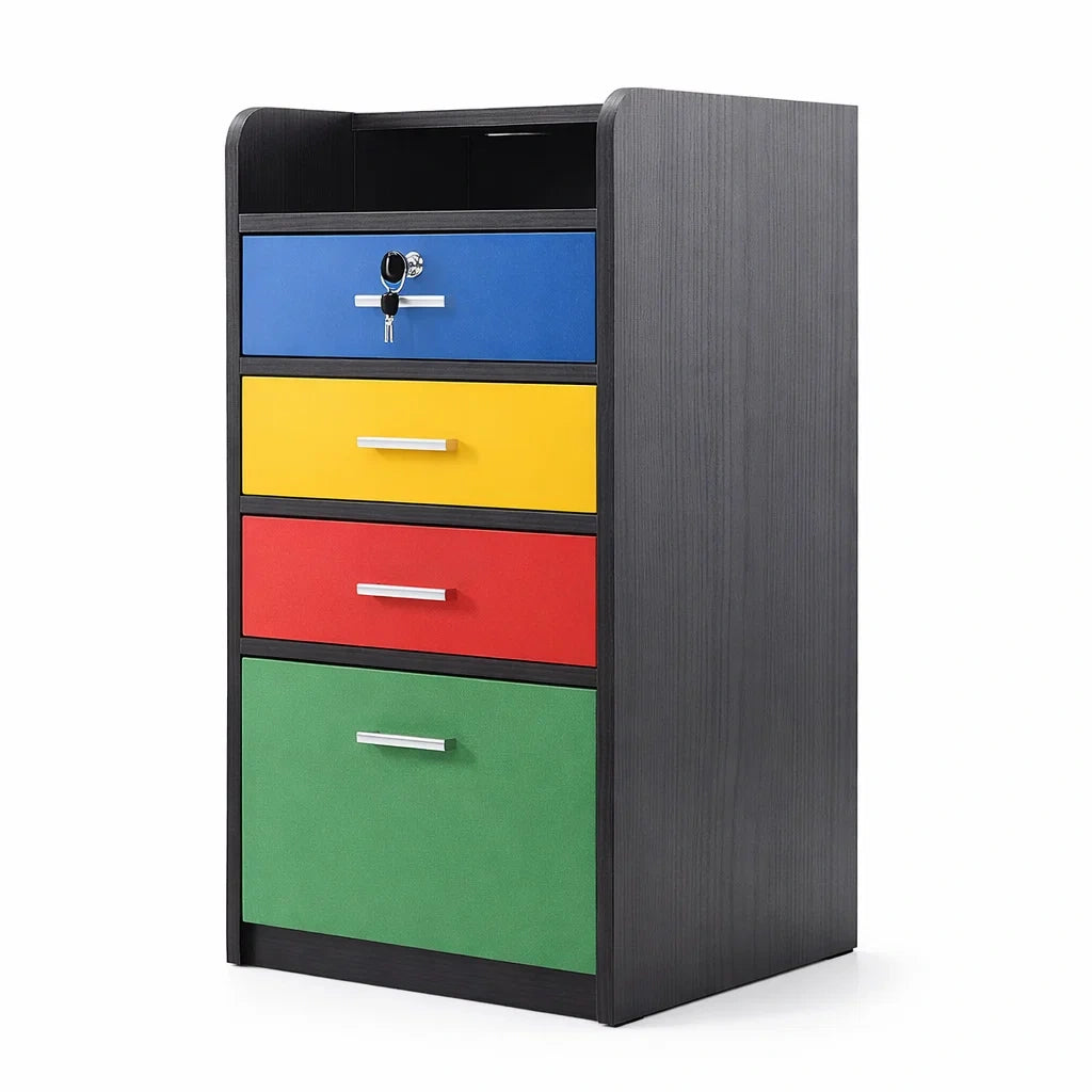 Cassettiera multicolore in MDF con 4 cassetti e serratura