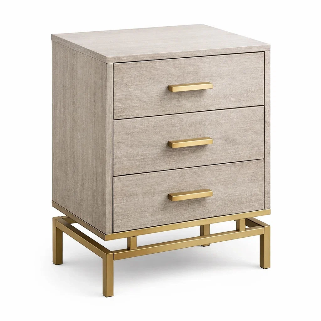 Comodino in Legno e Metallo con Finiture Dorate