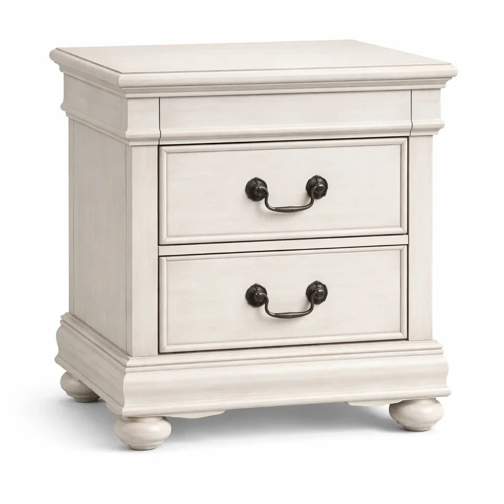 Comodino con 2 Cassetti in Legno Bianco