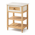 Comodino in Legno di Quercia e Rattan con Cassetto, 40x30x60 cm