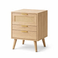 Comodino in Legno con 3 Cassetti e Intarsio in Rattan