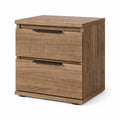 Comodino a 2 cassetti in legno MDF con maniglie in metallo