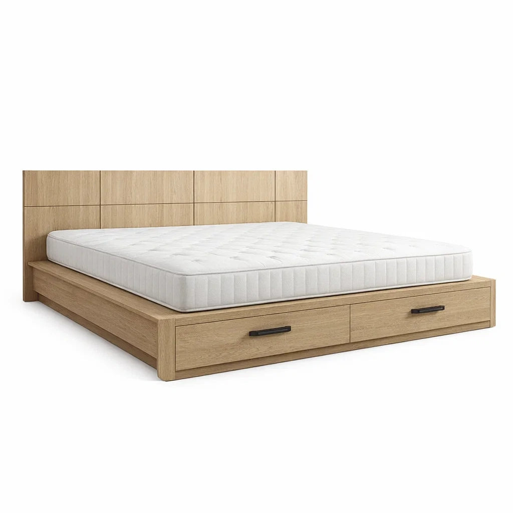 Letto in Legno MDF con Cassetti e Materasso in Schiuma
