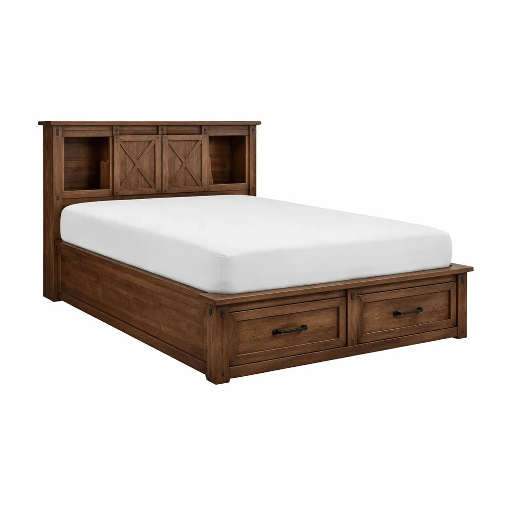 Letto matrimoniale in legno con spazio di stoccaggio marrone
