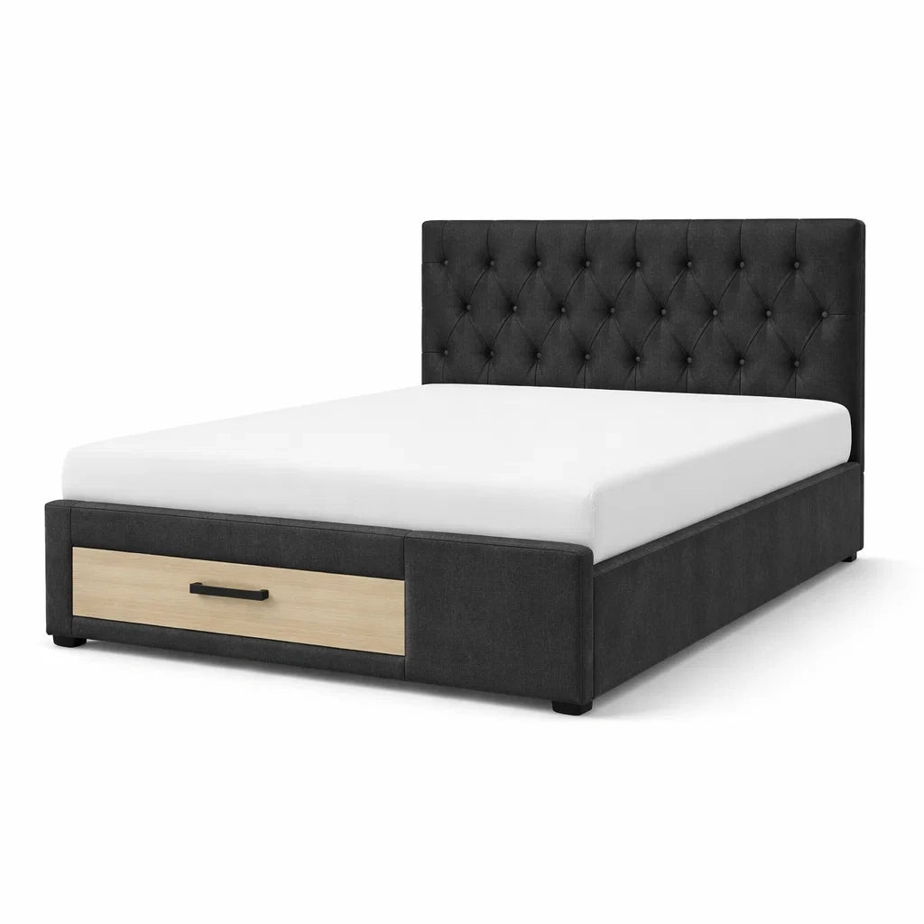 Letto matrimoniale in tessuto con cassetto
