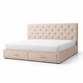 Letto matrimoniale in tessuto con cassetti Beige