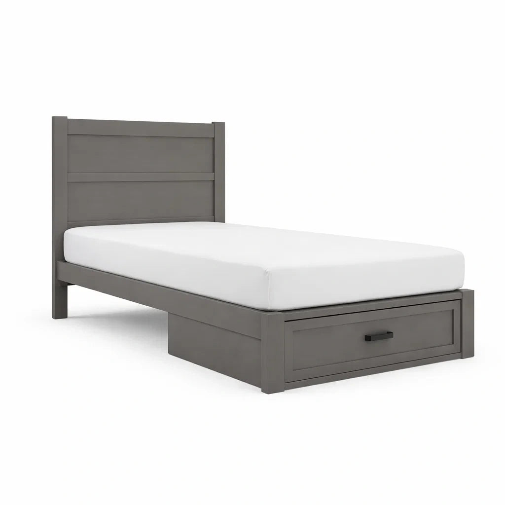 Letto Singolo in Legno Grigio con Cassetto