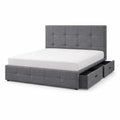 Letto matrimoniale con cassetti in tessuto grigio