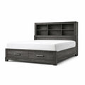 Letto Matrimoniale in Legno con Libreria e Cassetti Grigio