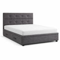 Letto matrimoniale in tessuto grigio con cassetti