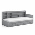Letto in legno di pino con cassetti e libreria integrata Grigio 200x96 cm