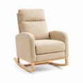 Poltrona a Dondolo in Tessuto Beige con Struttura in Legno Massello