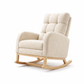 Poltrona a dondolo in legno con rivestimento in poliestere beige
