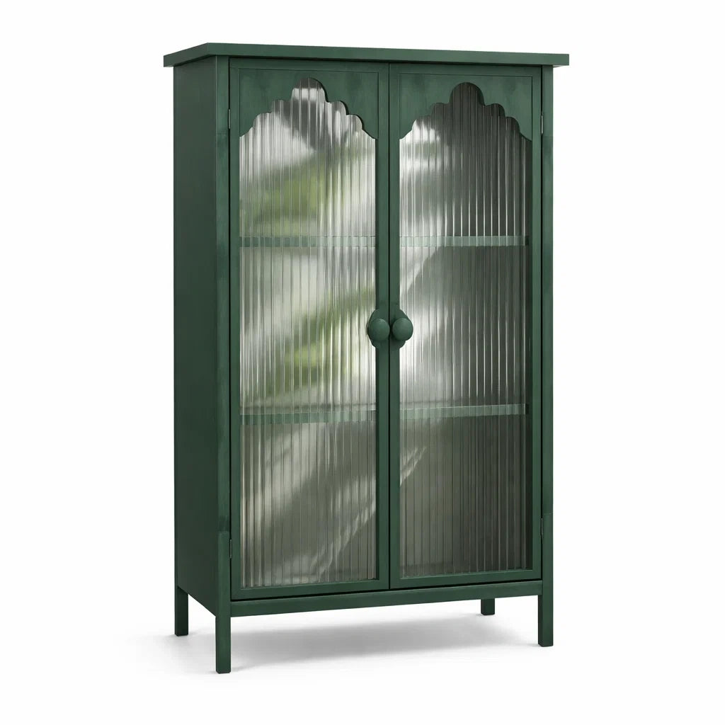 Armadio in Legno MDF con Porte in Vetro Ondulato Verde 180x90x40 cm
