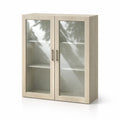 Credenza in Legno con Ante in Vetro Temperato 80x35x125 cm Beige